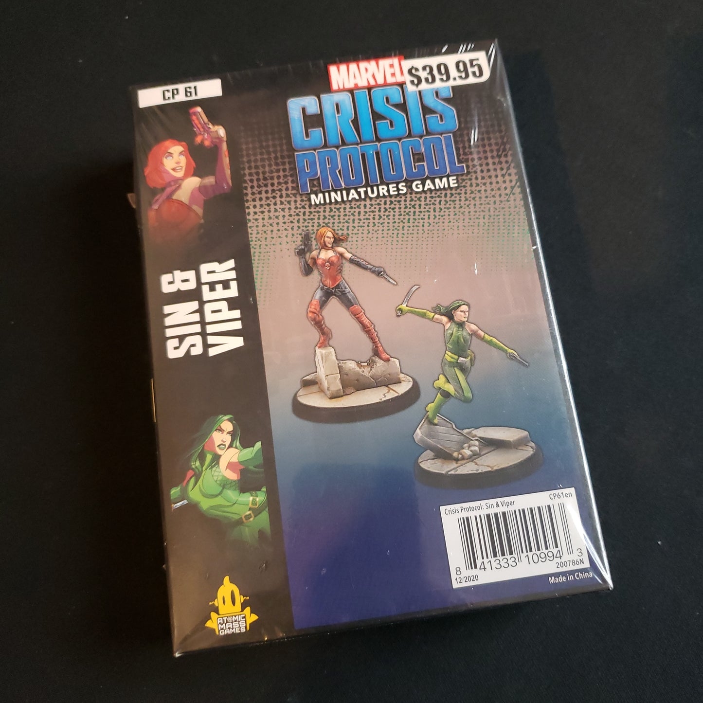 Image shows the front of the package for the Sin & Viper character pack for the Marvel Crisis Protocol miniatures game