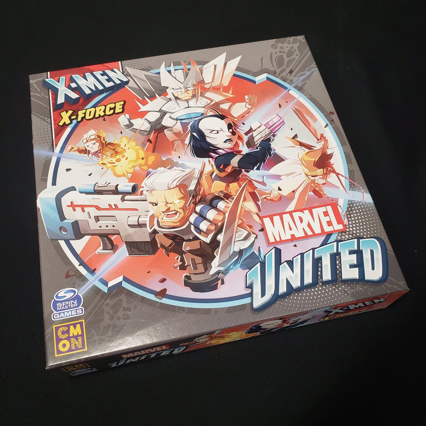 Image shows the front cover of the box for the X-Force expansion for the board game Marvel United: X-Men