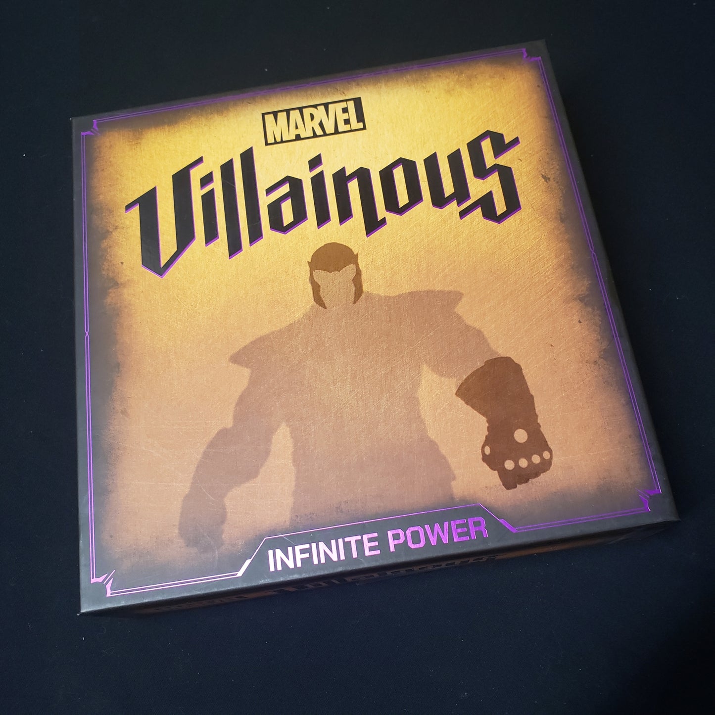 Image shows the front cover of the box of the Marvel Villainous: Infinite Power board game