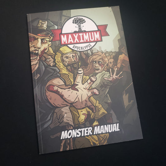 Image shows the front cover of the Monster Manual book for the Maximum Apocalypse roleplaying game
