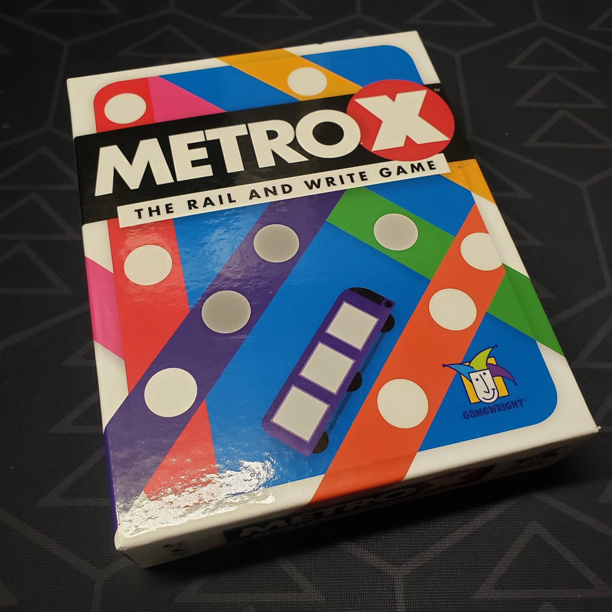 Image shows the front cover of the box for the Metro X board game