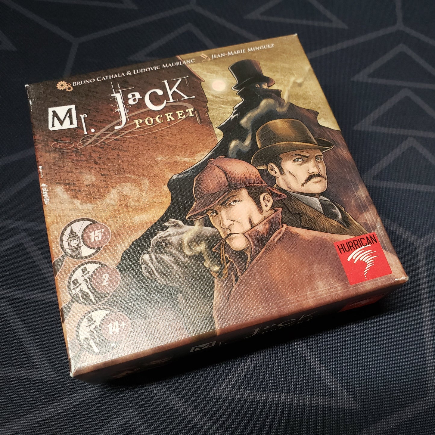 Image shows the front cover of the box of the Mr. Jack Pocket card game