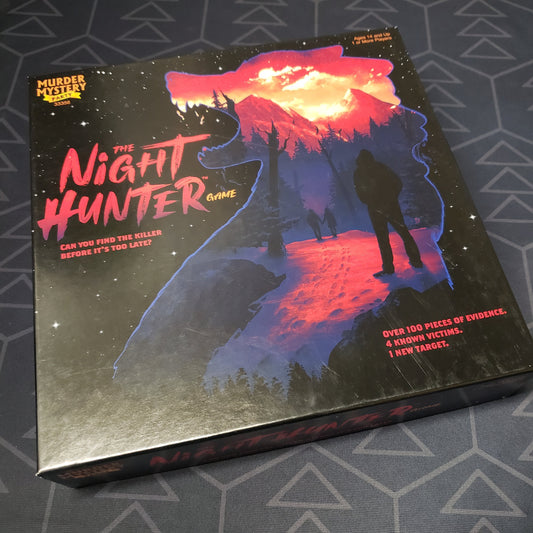 Image shows the front cover of the box of the Murder Mystery Party: The Night Hunter Game