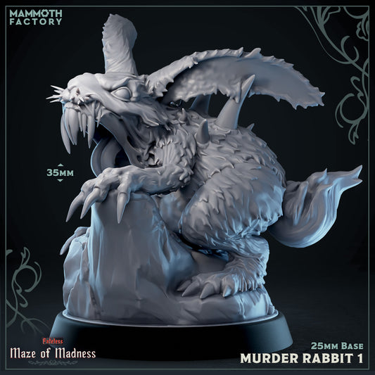 Image shows a 3D render of a ravenous rabbit monster gaming miniature.