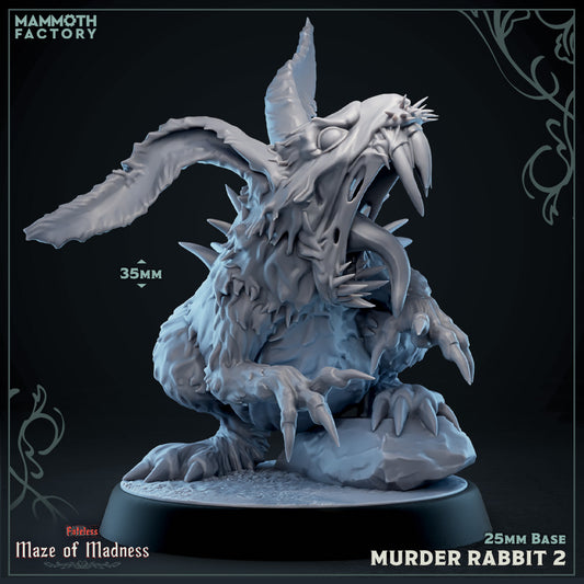Image shows a 3D render of a ravenous rabbit monster gaming miniature.