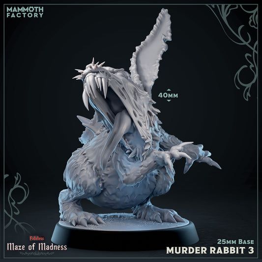 Image shows a 3D render of a ravenous rabbit monster gaming miniature.
