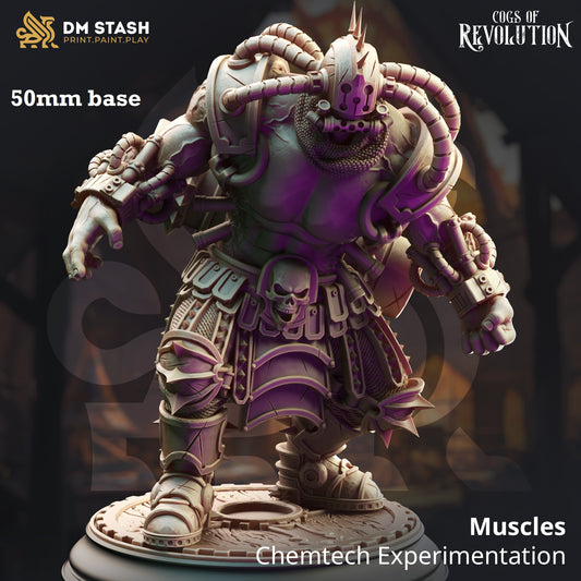 Image shows a 3D render of a steampunk experimental abomination gaming miniature.