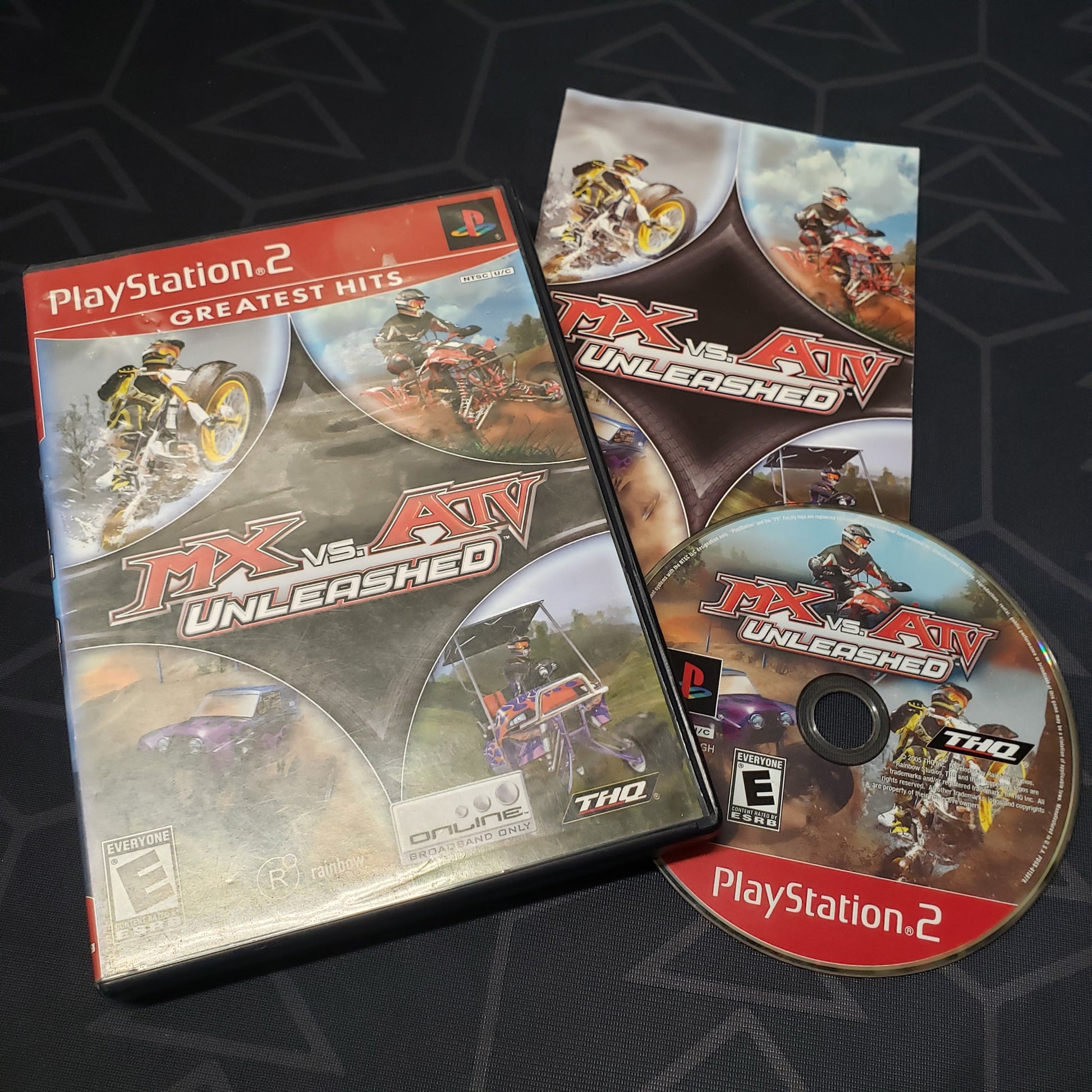 Image shows the case, manual and disc for the video game MX vs. ATV Unleashed for Playstation 2