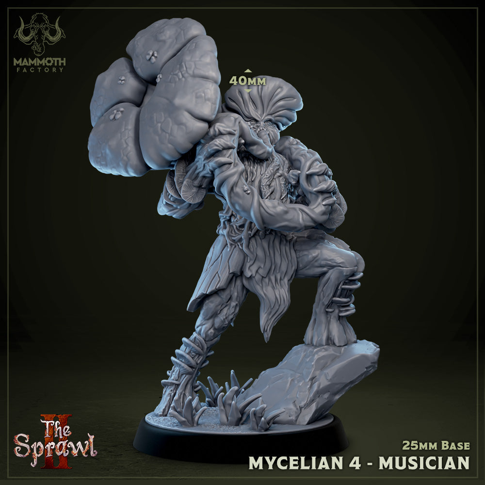 Image shows a 3D render of a fungus musician gaming miniature