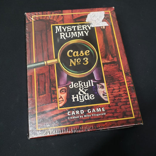 Image shows the front cover of the box of the Mystery Rummy: Jekyll and Hyde card game