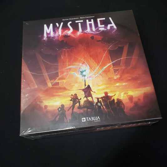 Image shows the front cover of the box of the Mysthea board game