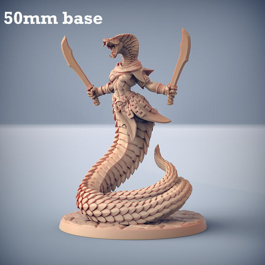 Image shows a 3D render of a yuan-ti warrior gaming miniature.