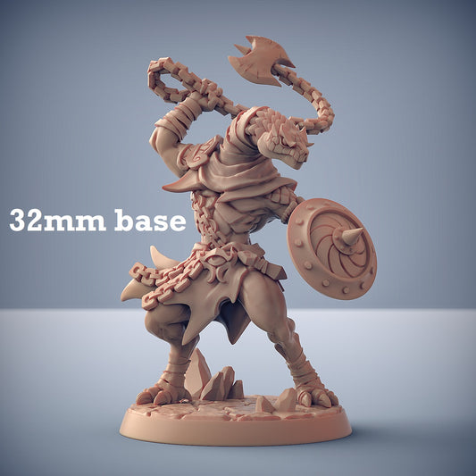 Image shows a 3D render of a yuan-ti soldier gaming miniature.