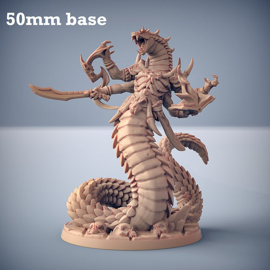 Image shows a 3D render of a yuan-ti necromancer gaming miniature.