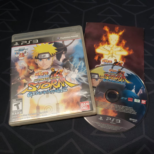 Image shows the case, manual & disc for the video game Naruto Shippuden: Ultimate Ninja Storm Generations for Playstation 3