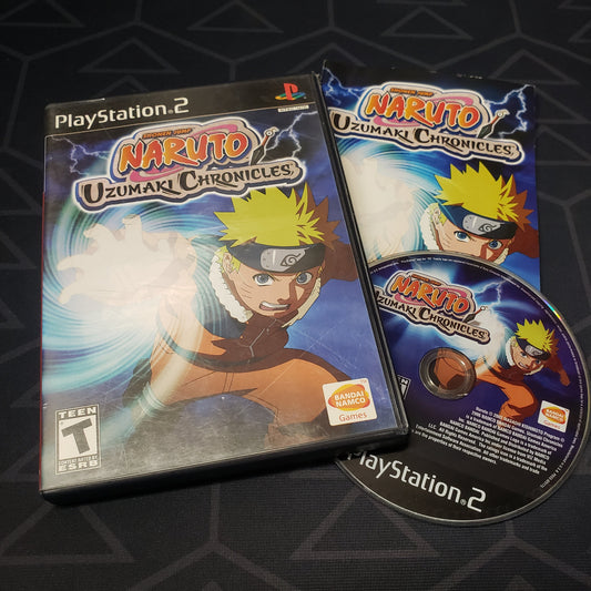 Image shows the case, manual and disc for the video game Naruto: Uzumaki Chronicles for Playstation 2