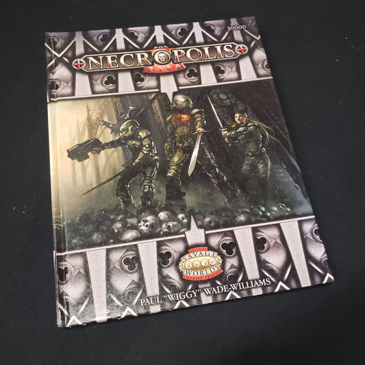 Image shows the front cover of the Necropolis 2350 book for the roleplaying game Savage Worlds