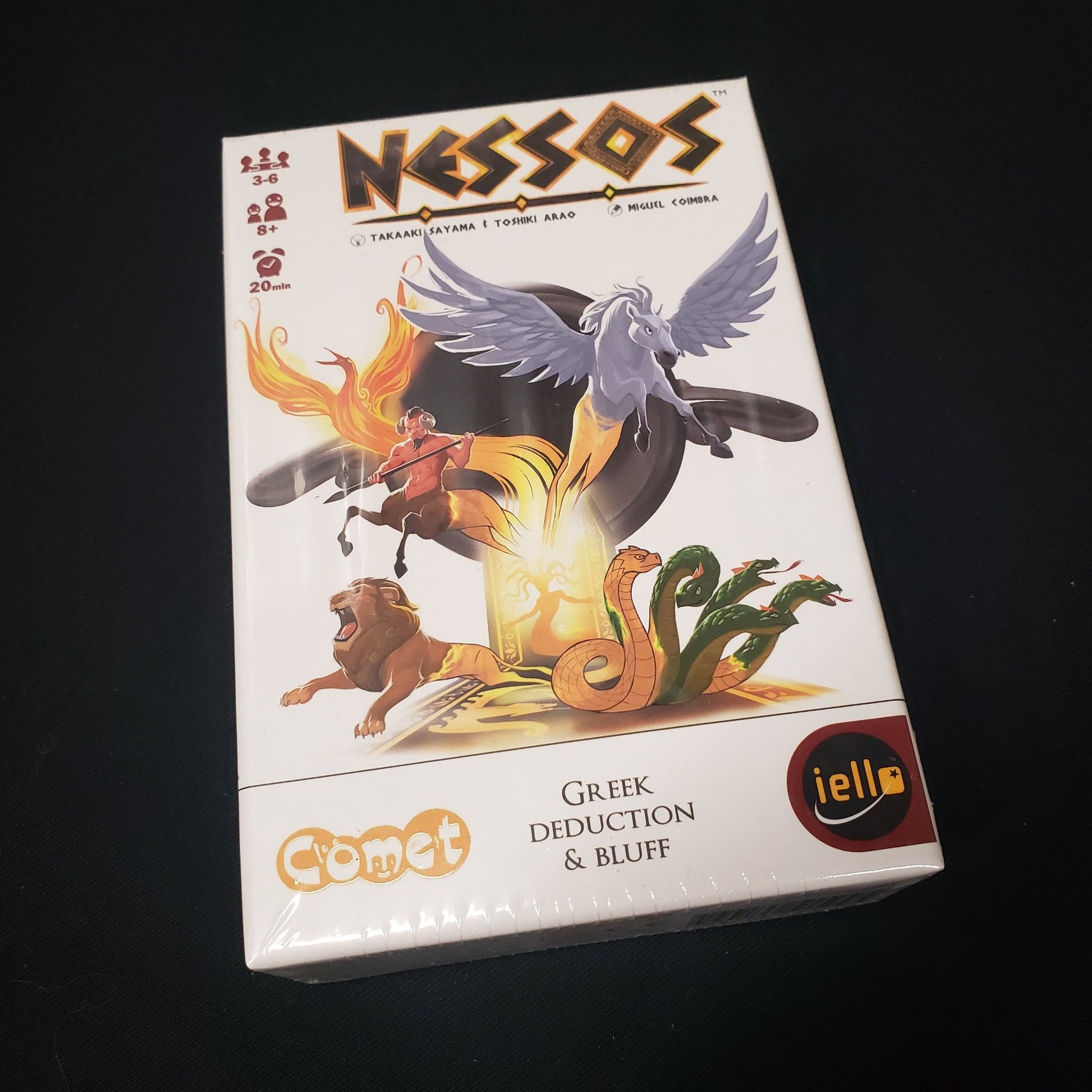 Image shows the front cover of the box of the Nessos card game