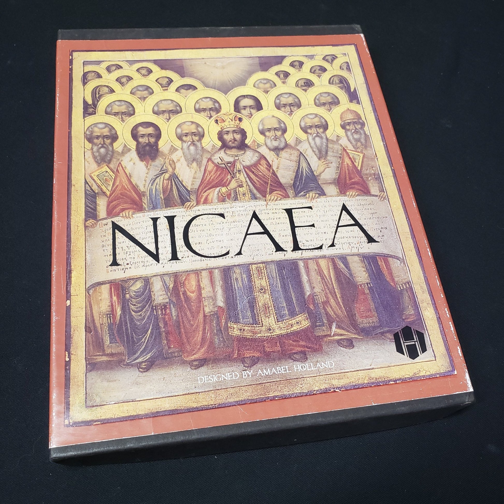 Image shows the front cover of the box of the Nicaea board game