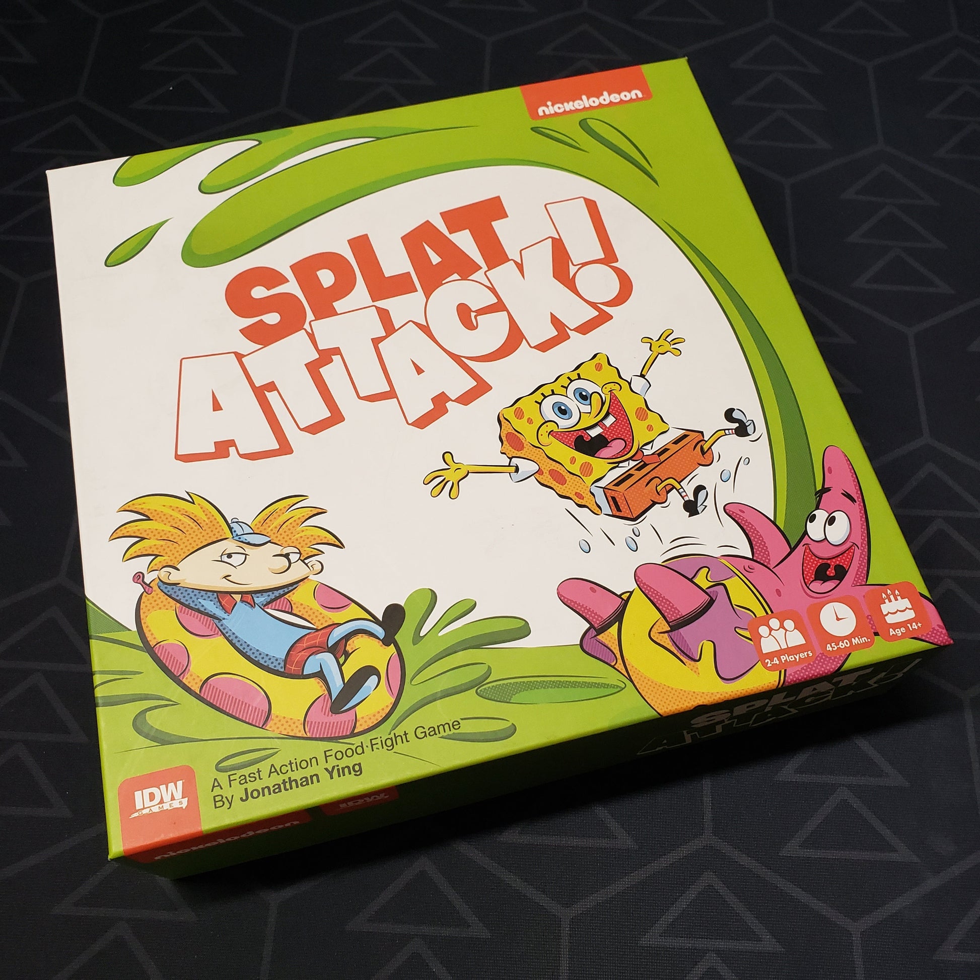 Image shows the front cover of the box for the Nickelodeon Splat Attack! board game
