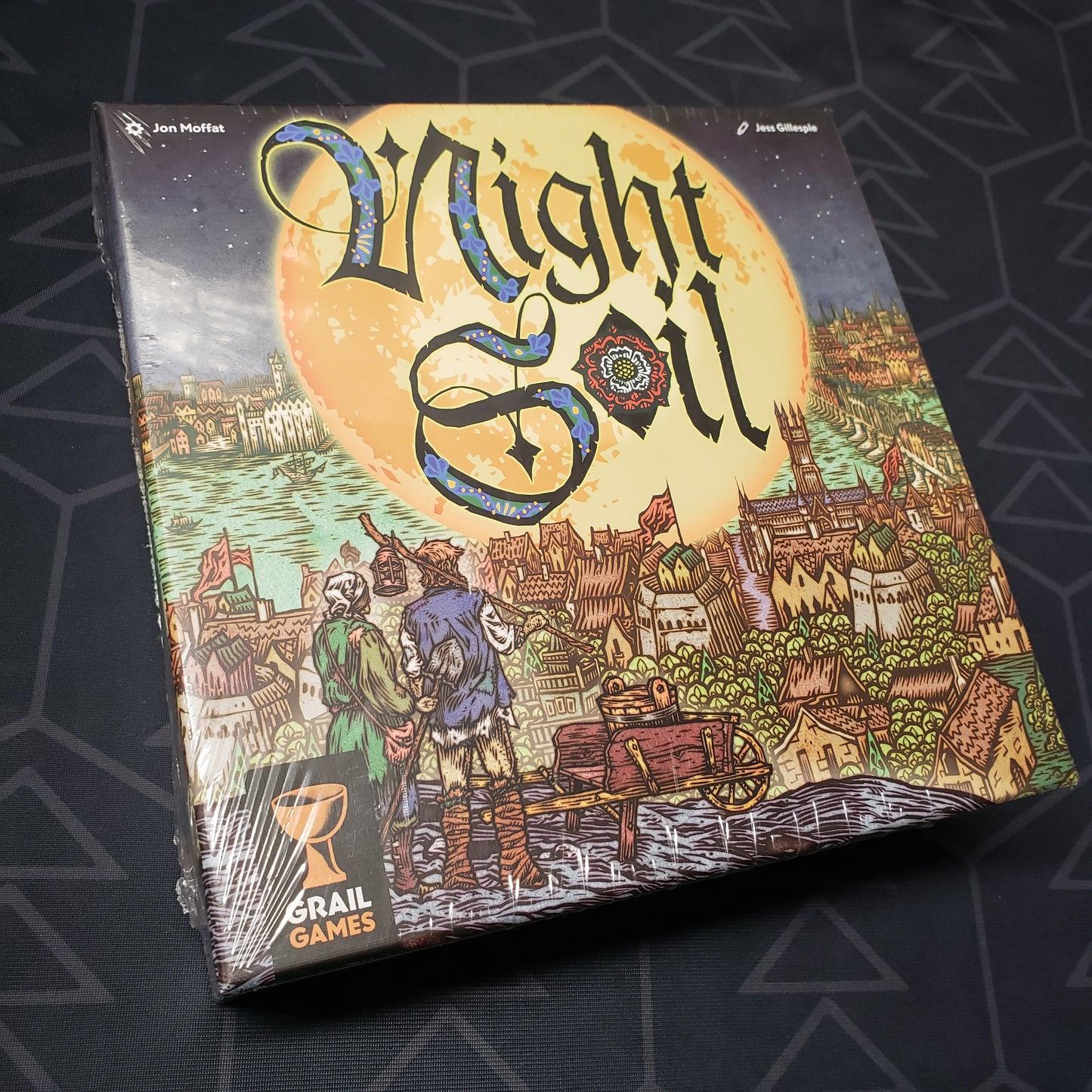 Image shows the front cover of the box for the Night Soil board game