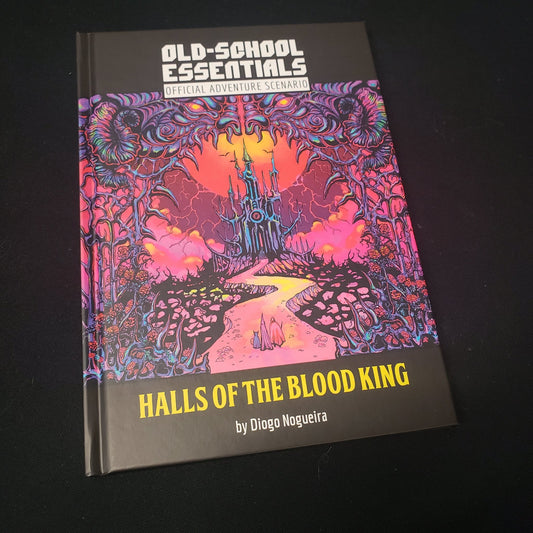 Image shows the front cover of the Halls of the Blood King book for the roleplaying game Old-School Essentials