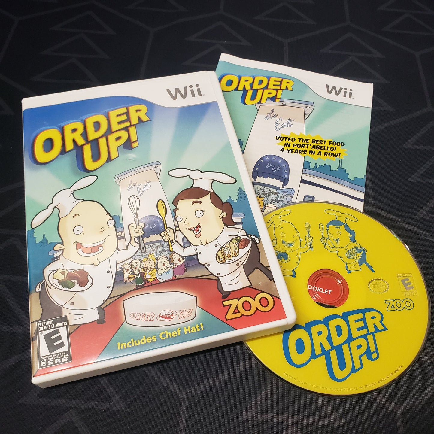 Image shows the case, manual and disc for the video game Order Up! for Nintendo Wii