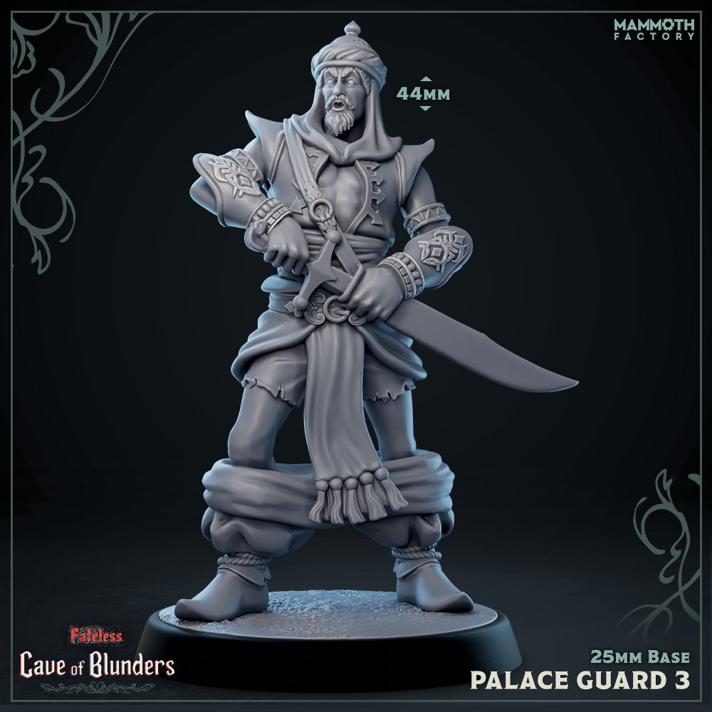 Image shows a 3D render of a desert palace guard gaming miniature.
