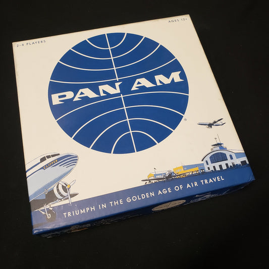 Image shows the front cover of the box of the Pan Am board game
