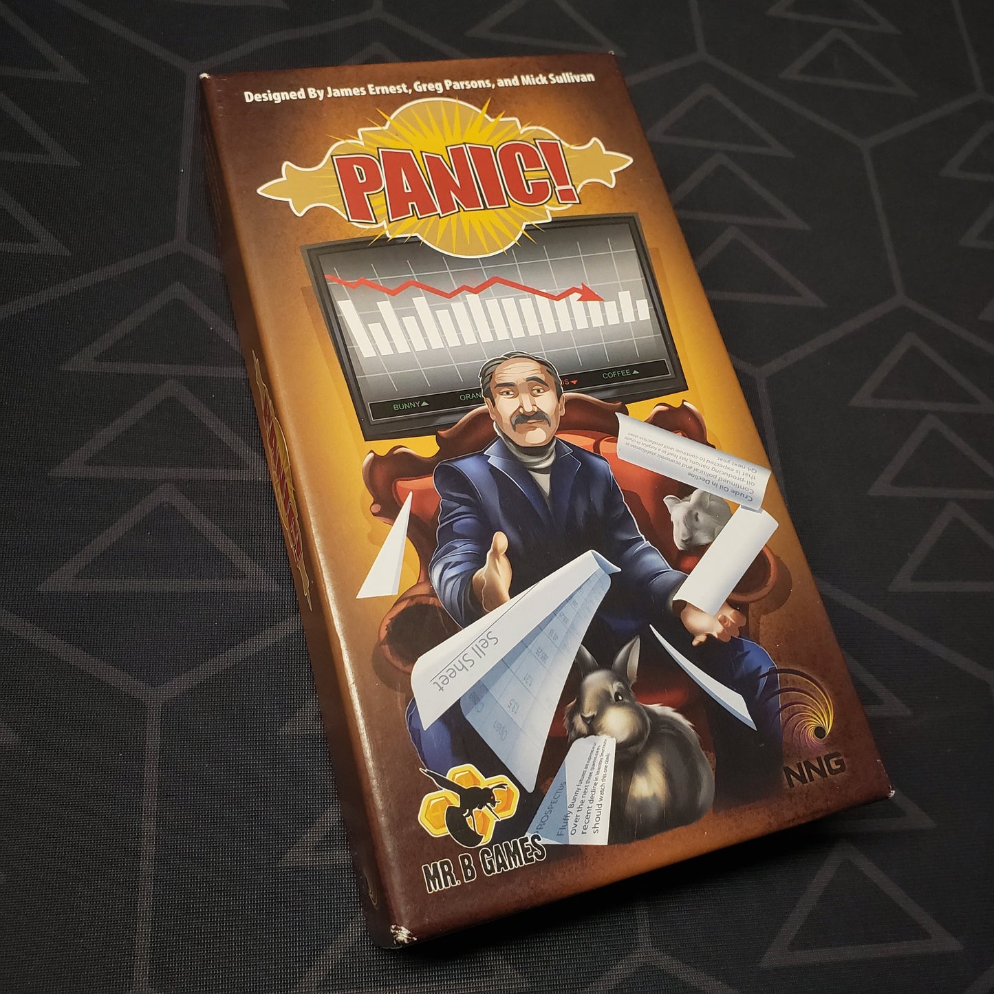 Image shows the front cover of the box of the Panic card game