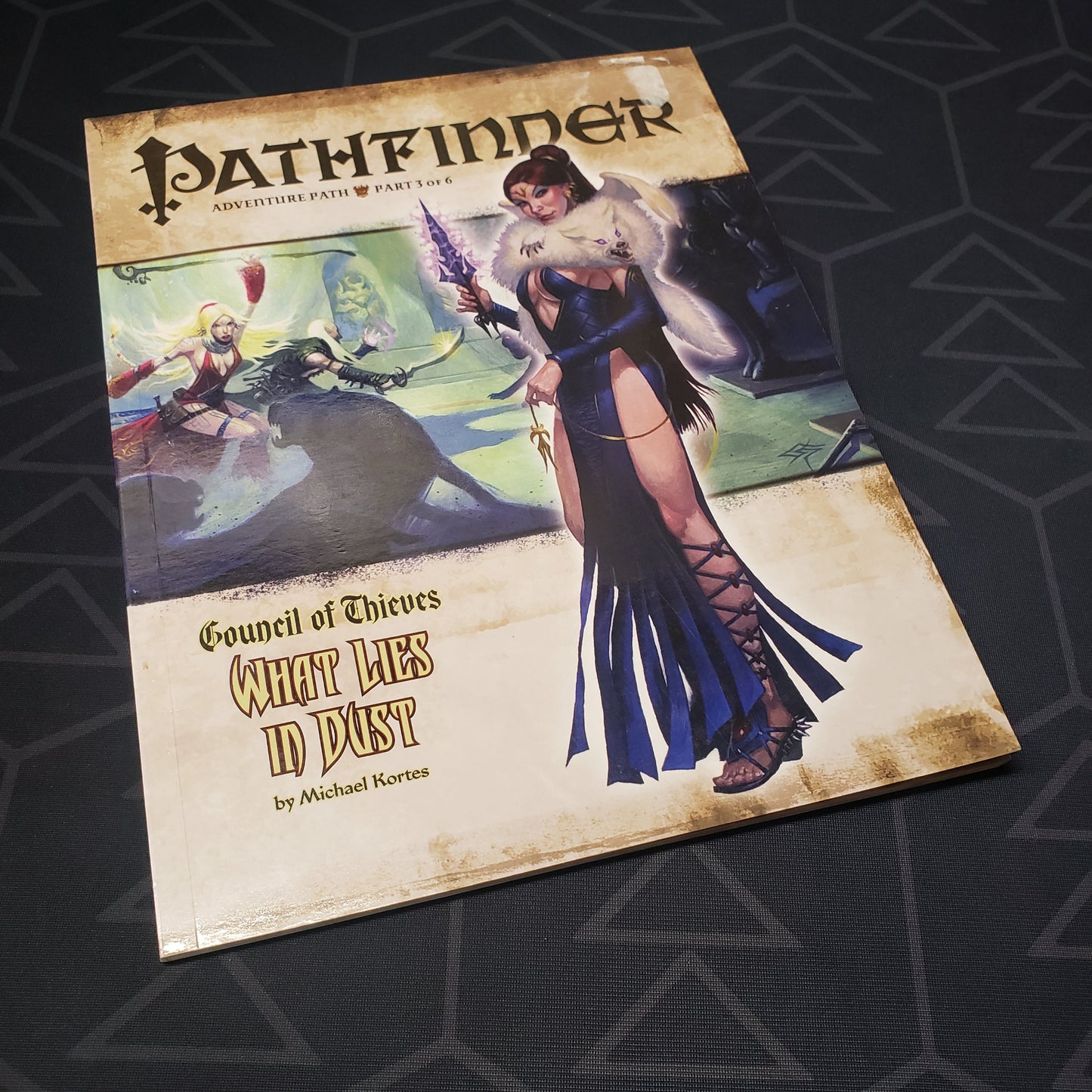 Image shows the front cover of the Council of Thieves #3: What Lies in Dust book for the roleplaying game Pathfinder 1E