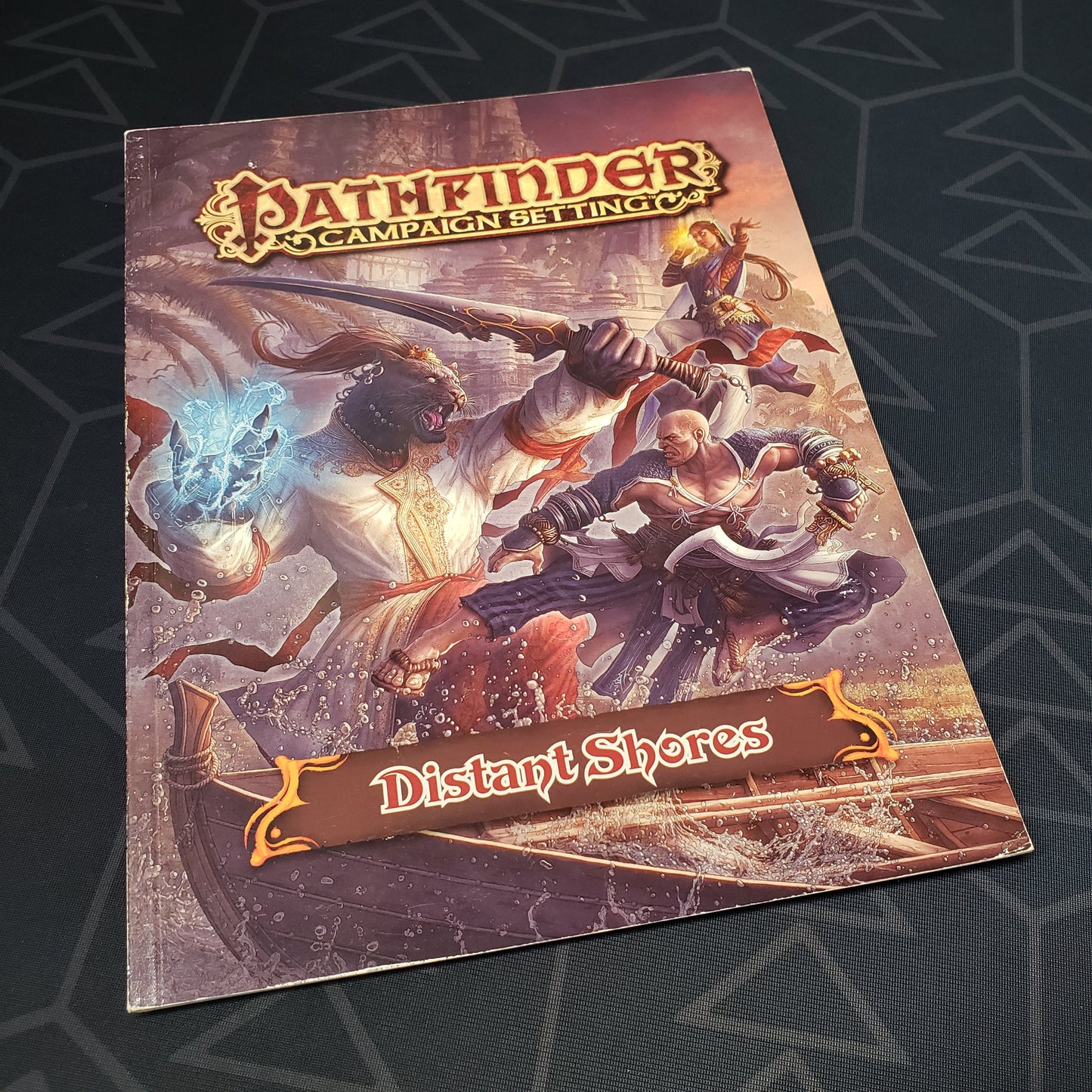 Image shows the front cover of the Distant Shores book for the roleplaying game Pathfinder: First Edition