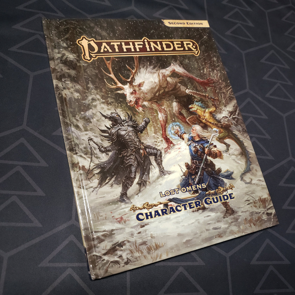 Image shows the front cover of the Lost Omens: Character Guide book for the Pathfinder 2E roleplaying game