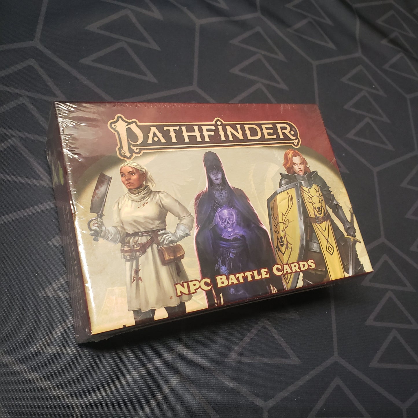 Image shows the front of the NPC Battle Cards Deck box for the roleplaying game Pathfinder 2E