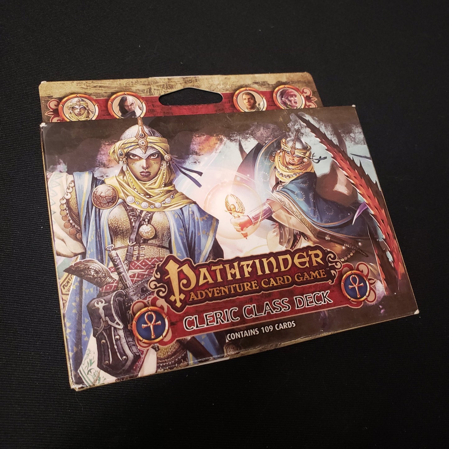 Image shows the front of the box of the Cleric Class Deck for the Pathfinder Adventure Card Game