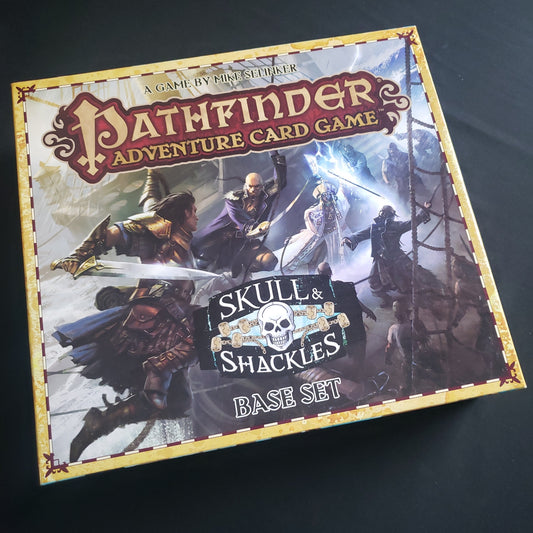 Image shows the front cover of the box of the Skull & Shackles base set for the Pathfinder Adventure Card Game