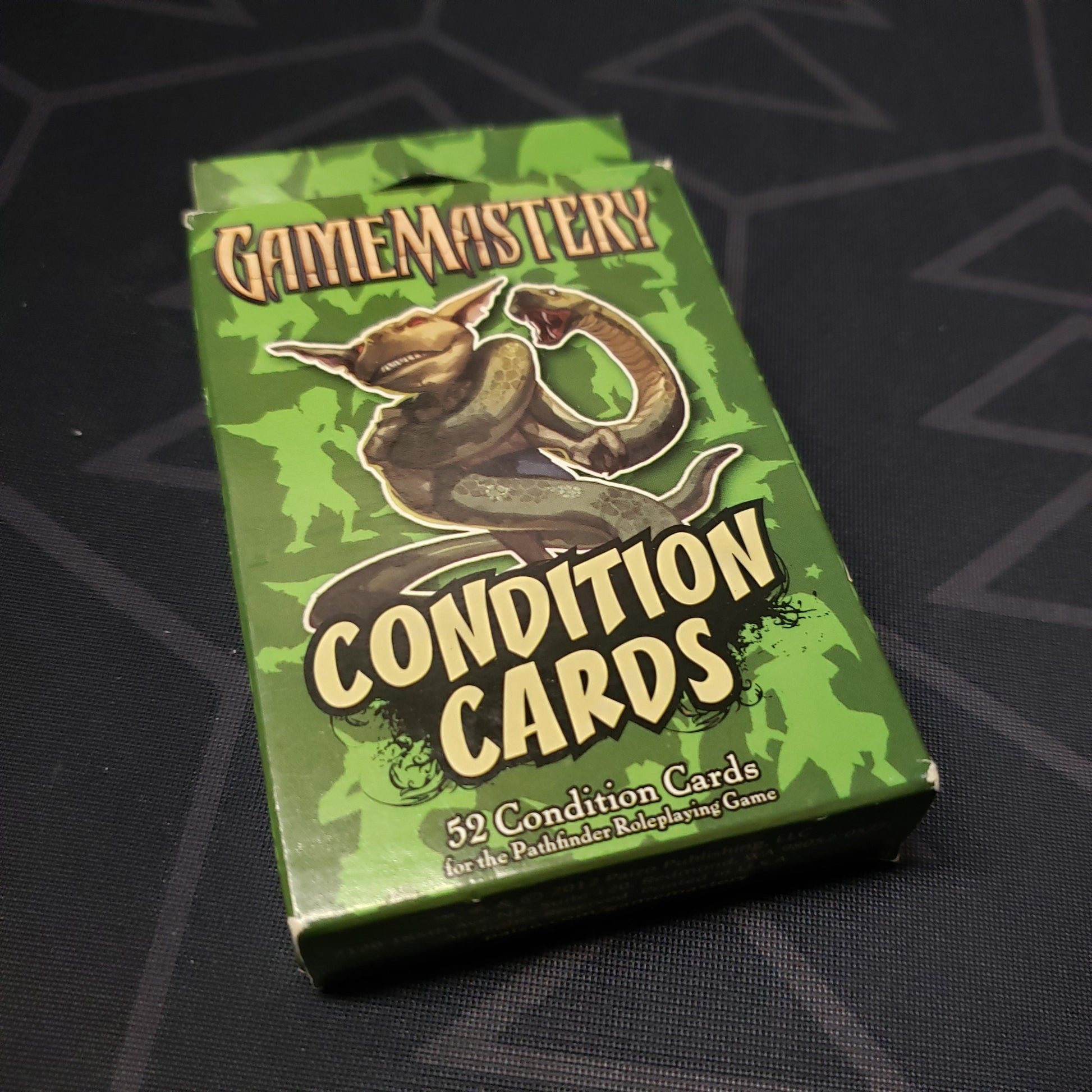 Image shows the front of the box of the Condition Cards deck for the roleplaying game Pathfinder: First Edition