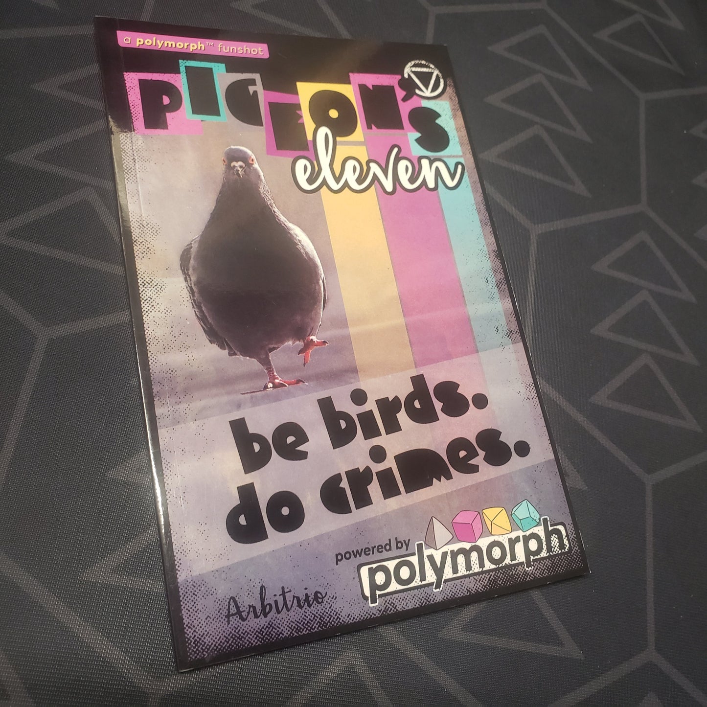 Image shows the front cover of the Pigeon's Eleven roleplaying game book