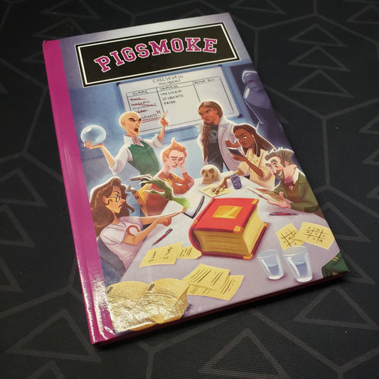 Image shows the front cover of the Pigsmoke roleplaying game book