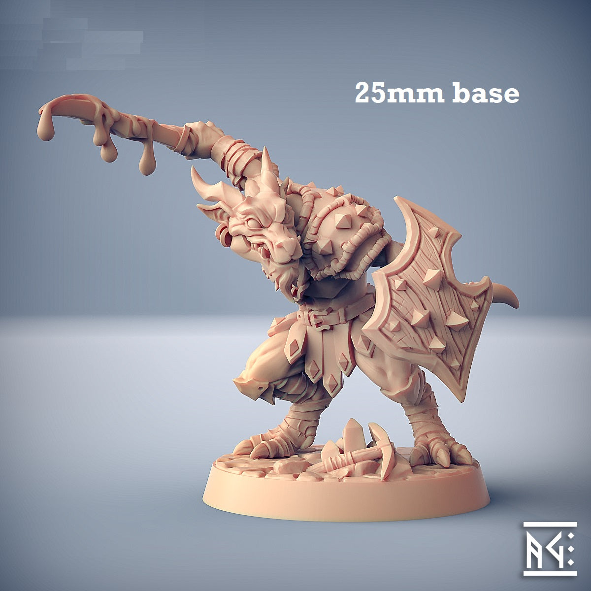 Image shows a 3D render of a kobold warrior gaming miniature