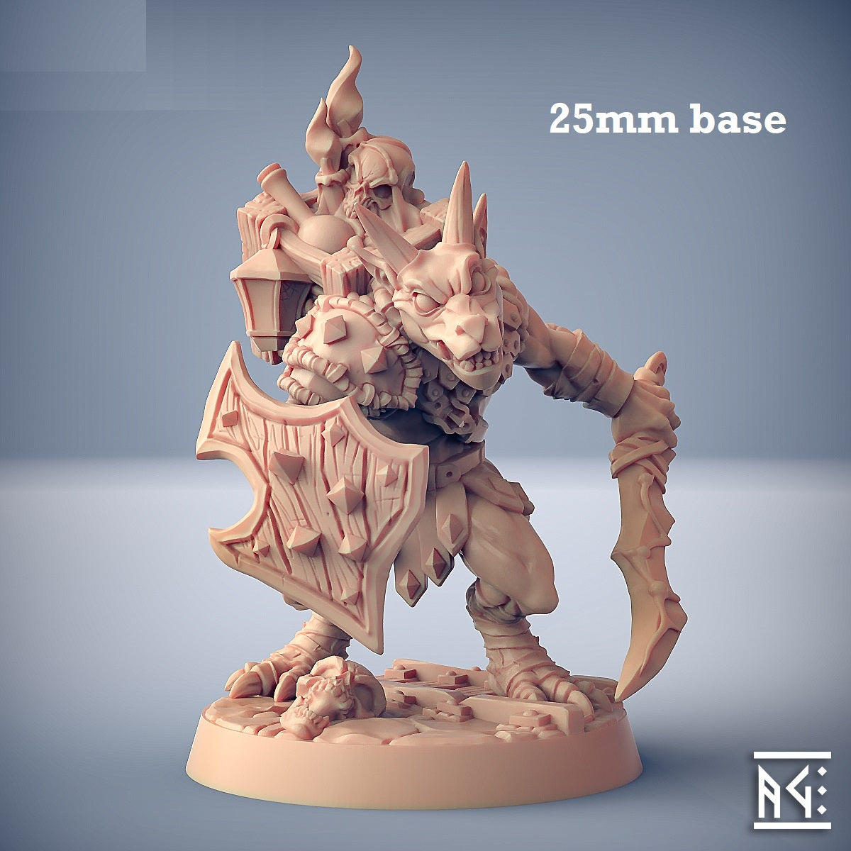 Image shows a 3D render of a kobold warrior gaming miniature