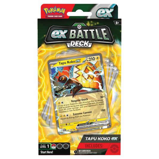 Image shows the front of the packaging for a Pokemon card game deck