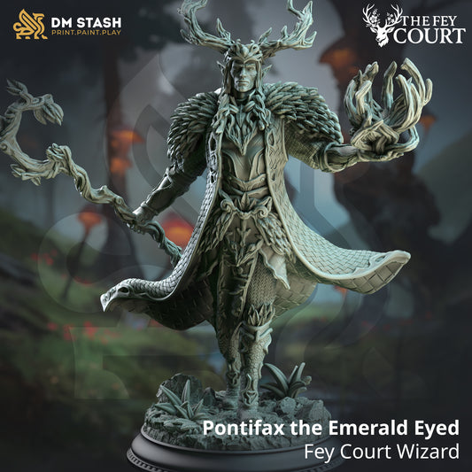 Image shows a 3D render of an elf wizard gaming miniature.