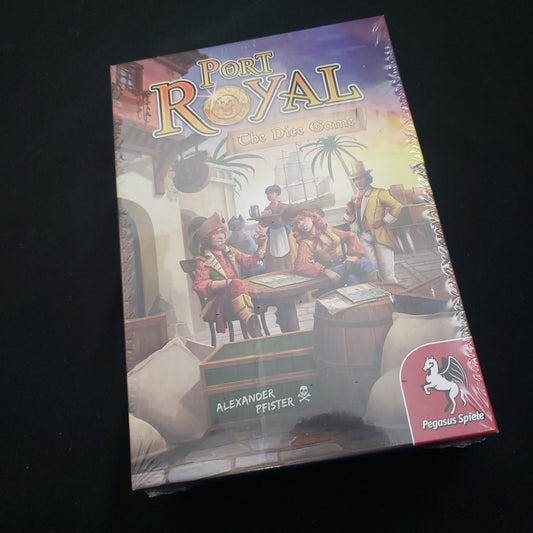 Image shows the front cover of the box of Port Royal: The Dice Game