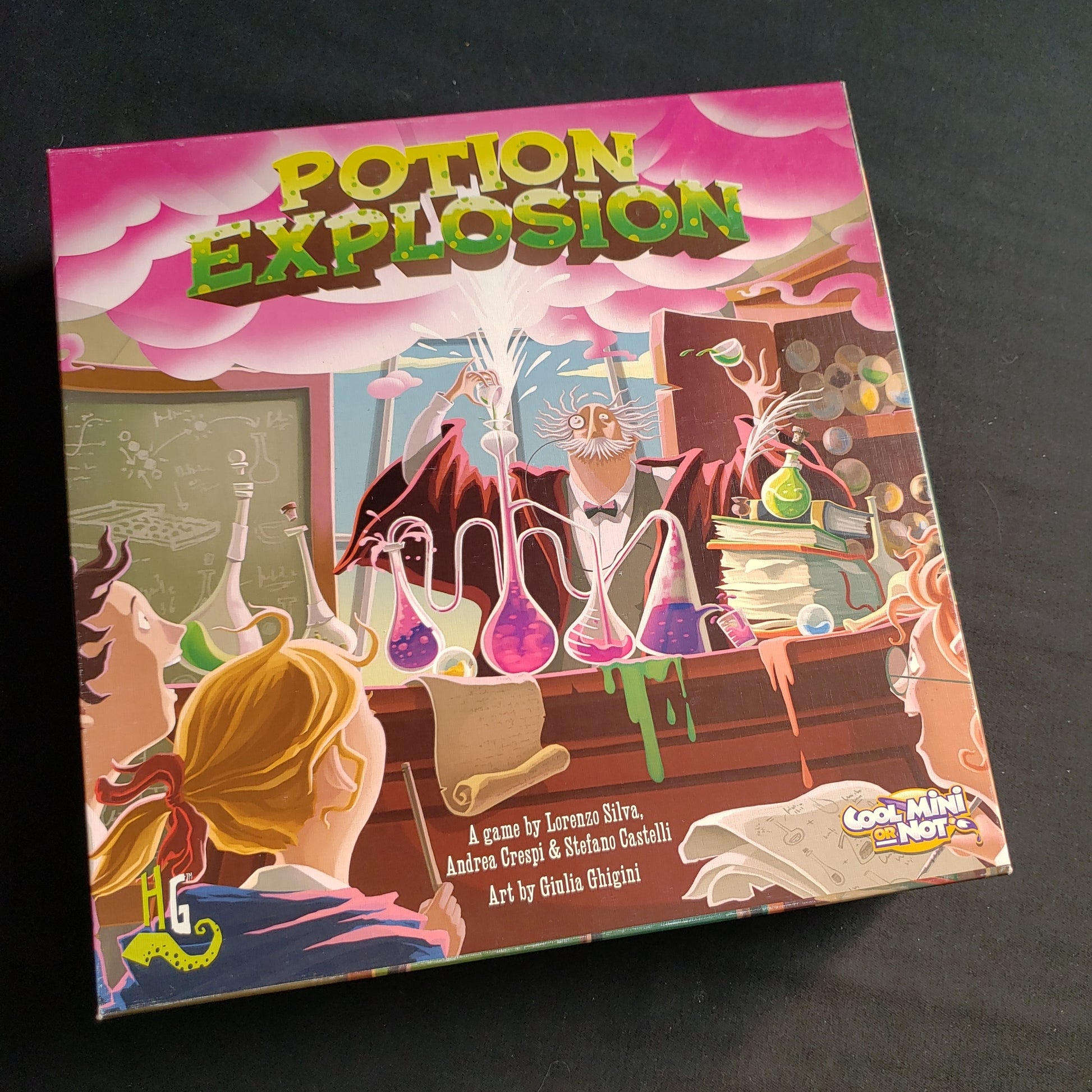 Image shows the front cover of the box of the Potion Explosion board game