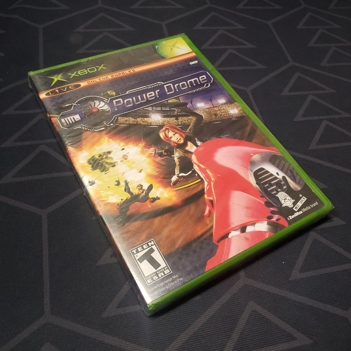 Image shows the front of the case for the video game Power Drome for the original Xbox