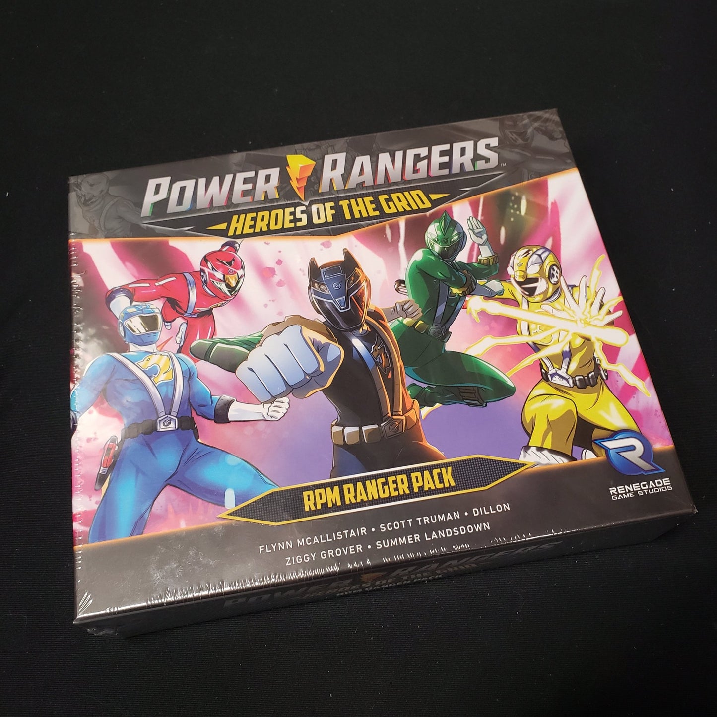 Image shows the front cover of the box of the RPM Ranger Pack expansion for the board game Power Rangers: Heroes of the Grid