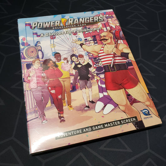 Image shows the front cover of the Glutton for Punishment adventure book for the Power Rangers roleplaying game