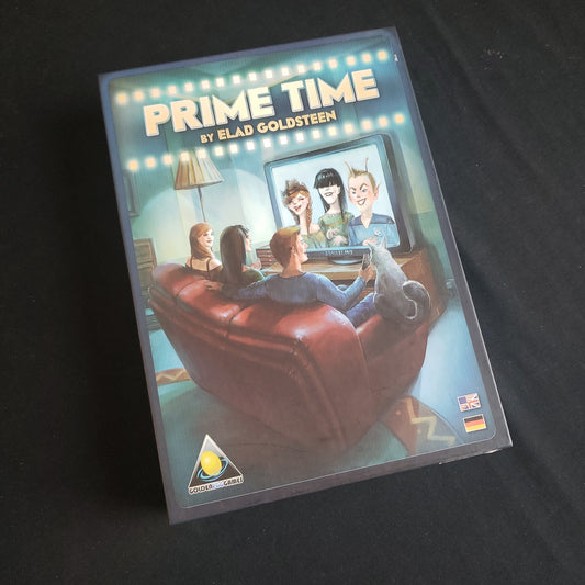 Image shows the front cover of the box of the Prime Time board game