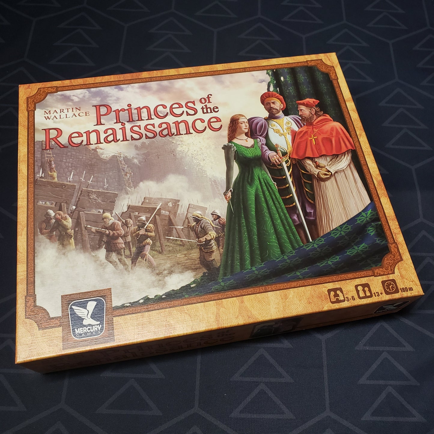 Image shows the front cover of the box of the Princes of the Renaissance board game